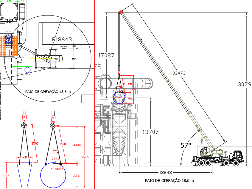 Detalhamento de Plano de Rigging para içamento de gomo da curva da PTG2 na Albras – OSP Engenharia